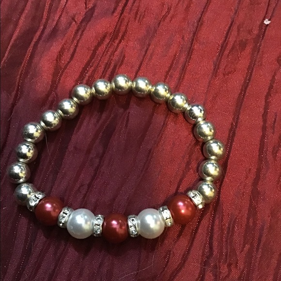 Pearl bracelet sterling silver and ruby - Picture 2 of 4